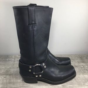 Frye 77300 Harness 12R Black Leather Womens Motorcycle Boots